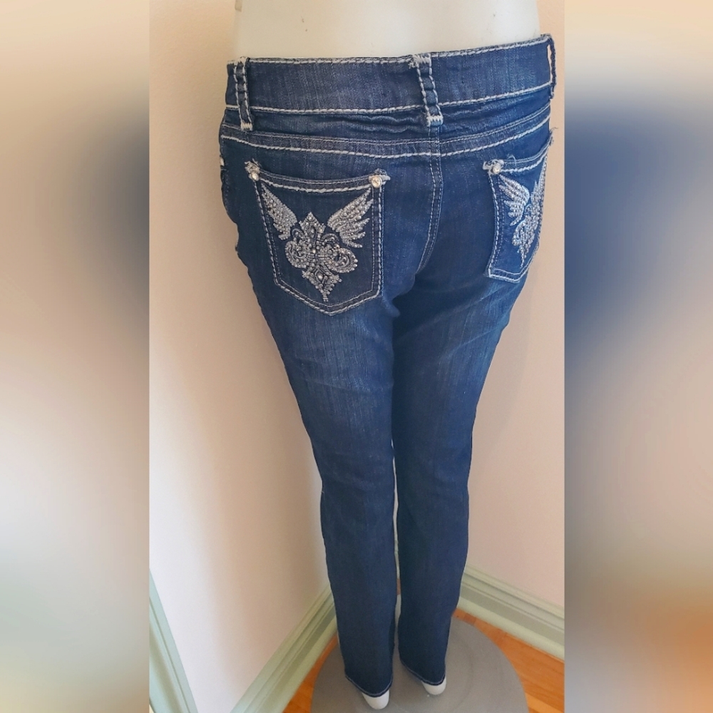 Low Rise Jean with Gem Embroided Pockets